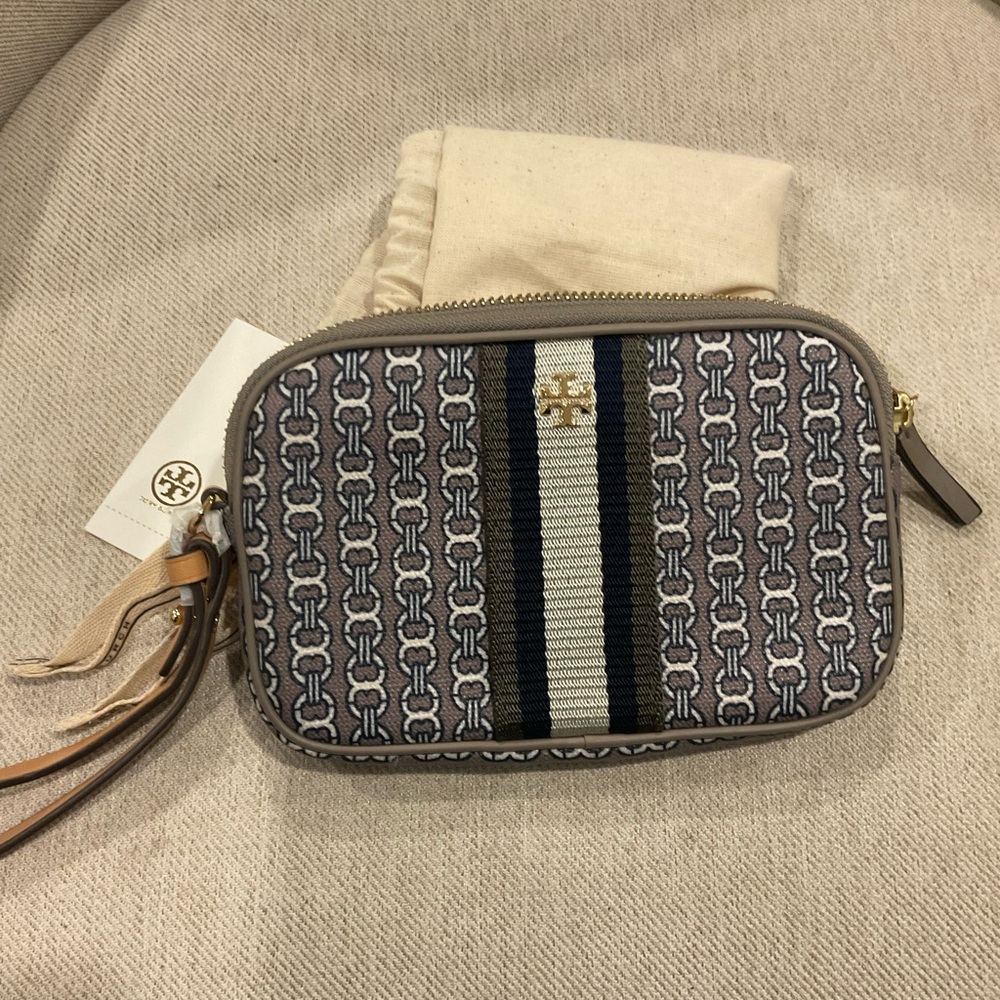 Tory Burch Blue and Gray Patterned Clutch